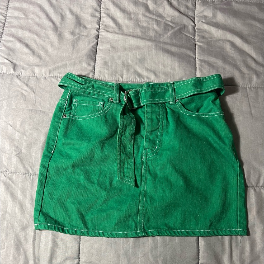 Jean green mini skirt
